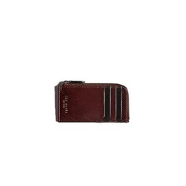 Ted Baker London Mens Nanns Contrast Detail RFID Blocking Leather Zip Around Coin Card Holder Wallet Pouch in Burgundy and Black