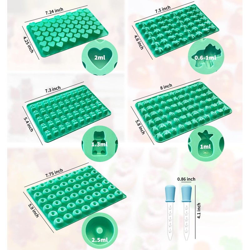 Silicone Gummy Molds Set of 5, Candy Molds Silicone with