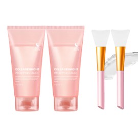 Collagen Night Wrapping Mask,Overnight Peel Off Mask, Facial Collagan Wrapping for Elasticity & Hydration, Reduce Sagging & Dullness, Tight Skin, Pink,Pack of 1, 2.53 fl.oz(Brush Included) (2 PCS)