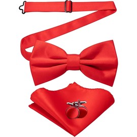 AHEJIOO Men's Red Bow Tie, Bow Tie and Pocket Square Red Cufflinks Sets, Bow Tie, Red Bow Tie, Red Bow Tie, Red, Men's Adjustable Bow Tie for Wedding Party (Red), red