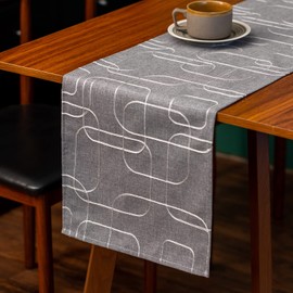 Table Runner, Stylish, Scandinavian Lace Border, Cloth, Table Center Cloth, Fully Washable, Table Decoration, 70.9 x 12.2 inches (180 x 31 cm), Geometric - Gray
