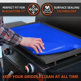 17" Silicone Griddle Mat for Blackstone 17 Inch Grill, Heavy Duty Food Grade Silicone Griddle Cover, Protect Your Grill from Dirt & Rust All Year Round (Blue)