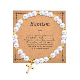 Baptism Gift Bracelets for Womens Christening Gifts for Granddaughter Goddaughter Christian Baptism Bracelet Female Religious Gifts for Niece Cross Bracelets for Baptisms Catholic Rosary Bead Bracelet
