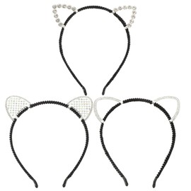 FRCOLOR 3pcs Cute Accessories Ears Headband Cat Ears Headpiece Cat Ears Headband Clothing Small Drill Accessories Issue Card Rhinestones Ear Headbands for Women
