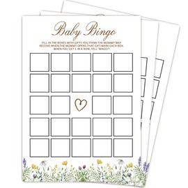 MXLINSW Wildflower Baby Shower Games, Bingo Game Cards, 25 Gender Neutral Cards, Floral Gender Reveal Party Supply Kit, Baby Shower Decorations(5''x7'')-A28