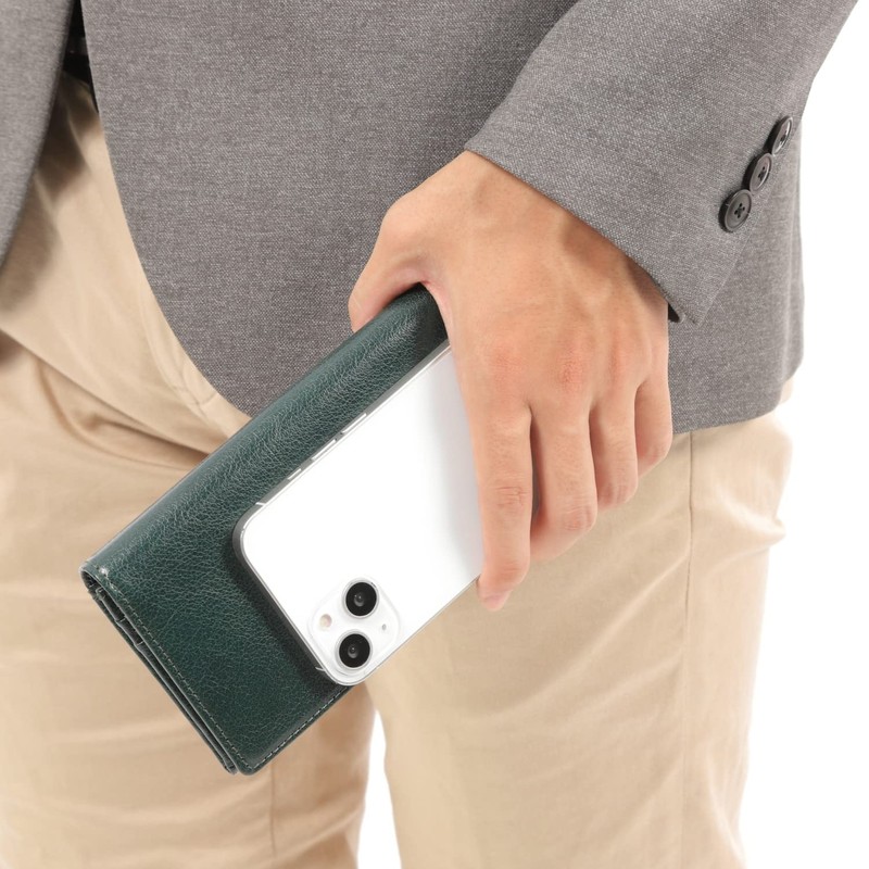 Rinle Men's Long Wallet, Genuine Leather, Bifold Wallet, Thin YKK