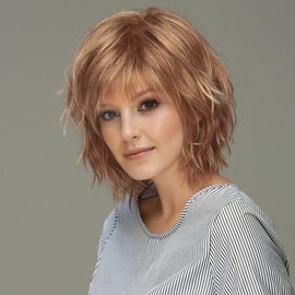 Salaibs Women's Light Brown Short Wig with Fringe Layered Natural Fluffy Hair Wig for Daily Party Use