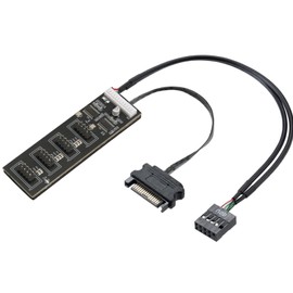 9Pin USB Header Splitter with SATA Power Cable, 9Pin USB Header Male 1 to 4 Female Extension Cable USB 2.0 Splitter Cable Connector for Motherboard, Adapter for CPU, WiFi Receiver, Fans, and RGB Light