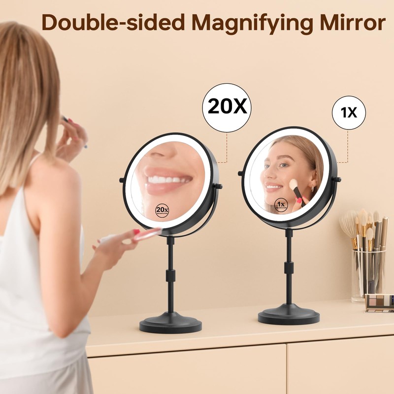 Erlingeryi 9" Magnifying Mirror with Lights 20X, Height Adjustable Lighted