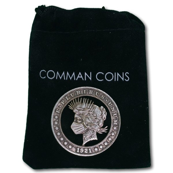Hand Cut Hobo Coin Morgan Dollar Wearing Face Mask Protection