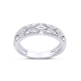 AFFY 14k White Gold Over Sterling Silver Moissanite Diamond Wedding Band Rings For Womens Ring Size-8