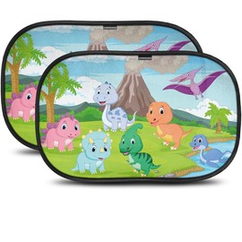 Car Window Shades for Baby with Certified UV Protection - Optimal Darkness with Suction Cups in Universal Size 51 x 31 cm - Dino Design - Pack of 2