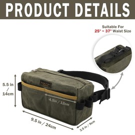 Canvas Waist Pouch, 3 Pockets Work Belt Pouch, Heavy Duty 16oz Waxed Canvas Tool Pouch with Adjustable Belt + Hanging Rings, Sturdy Work Waist Bag for Electrician Gardener Repairman - Army Green