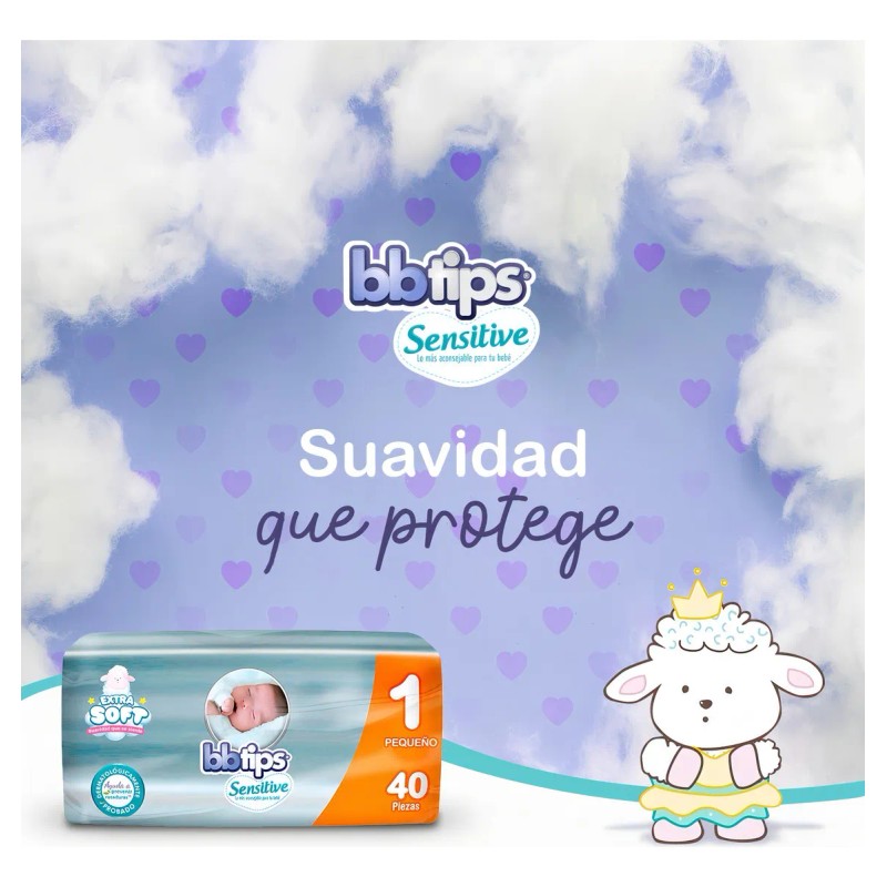 Pañales Talla 1 Recién Nacido 40 Pzas Sensitive Bbtips