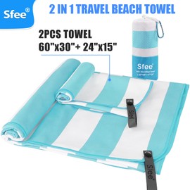 Sfee 2 Pack Microfiber Beach Towels, Quick Dry Towel Travel Towel Camping Towel, Super Absorbent Compact Gym Towel Sport Towel Kids Beach Towel for Travel,Hiking,Workout,Backpacking, Pool, Bath, Yoga