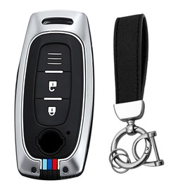 KUNIO Keyless Key Fob Cover fit for Nissan X-Trail Qashqai J12 Altima Teana 2022 2023 Ariya Metal Cover Car key fob cover Case Key Box Key Chain 2 Buttons B Silver