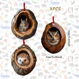Racoon Owl Christmas Tree Decorations, 2D Raccoon Squirrel Ornament Pendant, Cute Animal Rustic Seasonal Décor, Hedgehog Bunny Bird Christmas Ornaments For The Home, Ceiling, Shelf, Bookshelf