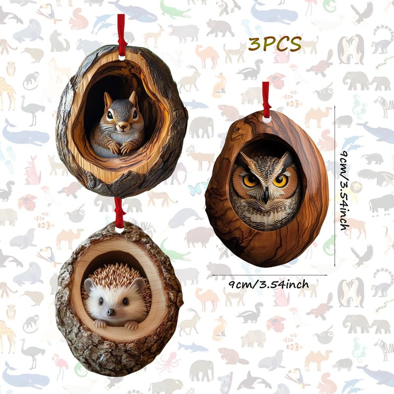 Racoon Owl Christmas Tree Decorations, 2D Raccoon Squirrel Ornament Pendant,