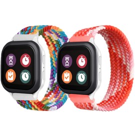 BXKM 2 Pack Braided Band Compatible with Gizmo Watch 3 Adventure 3 2 1/Gabb Watch 3e 3 2 1/SyncUP Watch/Cosmo JrTrack Watch Band for Kids,20mm Soft Breathable Solo Loop Stretchy Strap