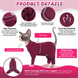 Hjyokuso Cat Jumper - Soft and Breathable Jumper with Four Legs for Sphynx, Cornish Rex, Devon Rex, Peterbald - Cat Clothing