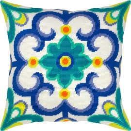 Brvsk Portugal. Stamped Cross-Stitch Kit w/Printed Tapestry Canvas (40 × 40 cm) — Stamped Cross-Stitch Cushion Kit for Creative Home Décor — Needlework Kit for Adult Beginners