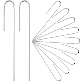 Pelopy 200 Pcs Irrigation Drip Tubing Landscape Staples 5 Inch J Shape Garden Stakes Galvanized Lawn Pins for Drip Tubing (Hold up to 1/2" Drip Tubing)