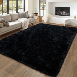 Dssimo 5'x7' Super Fluffy Rug for Bedroom, Modern Shag Black Area Rugs, Soft and Cozy Plush Large Carpet for Kids, Girls Boys and Teens Decorations for Living Room Dorm Nursery Classroom, Black