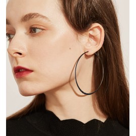 PROSTEEL Women's Flat Hoop Earrings 30 mm/40 mm/60 mm/80 mm Stainless Steel/18 K Gold-Plated Hoop Earrings Large Circle Hoop Earrings Accessory for Women Girls, Metal, No Gemstone