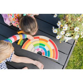 THE FRECKLED FROG Building Rainbows Puzzle - 30 Pieces - Wooden Puzzle for Kids - Arrange The Rainbow Blocks in The Baseboard - Stacking, Calm Puzzle