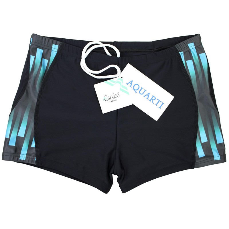 Aquarti Men's Swimming Trunks Short Sporty Stripes, black/blue