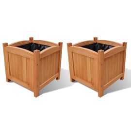 vidaXL Set of 2 Square Wooden Raised Bed Garden Outdoor Flower Box Planter Plant Vegetable Growing Container Balcony Patio Backyard