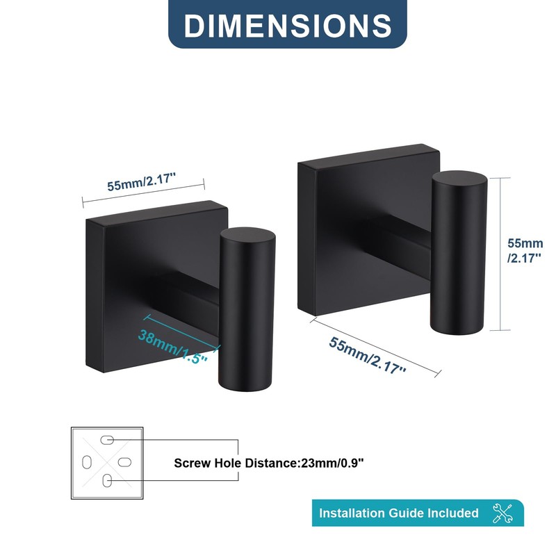 FNRNAOY Matte Black Bathroom Towel Hook, Coat Robe Clothes Hooks