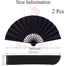CKCSHI 2 Pcs Folding Hand Fan, Handheld Folding Fan, Black Folding Hand Fan for Women Men, Chinese Silk Fabric Handheld Fan for Dancing Cosplay Wedding Party Birthday Gifts