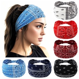 YARIEW Boho Headbands for Women Wide Bandana Headbands Stretch Knotted Headband Elastic Head Bands Women's Hair Band Non-Slip Yoga Workout Head Wraps Hair Accessories for Women