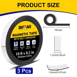 DIYMAG Magnetic Tape, 3 Rolls Magnetic Strip with Strong Self Adhesive Flexible Magnet Tape Roll for Craft DIY Projects, Whiteboards and Fridge Organization, 1/2" Wide x 1/14" Thick x 30Ft