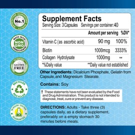 CollagenC - Collagen Hydrolysate Capsules with Biotin By Alfa Vitamins - Anti-Aging Nutritional Supplement for - Skin, Nails & Hair Rejuvenation - Supports Bone & Muscle Health - Made In USA - 120 Capsules