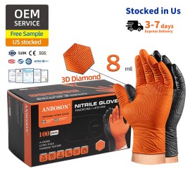 ANBOSON 8mil Black Industrial Nitrile Gloves Diamond Textured Heavy Duty Powder-Free for BBQ Grilling Auto ShopSize: M, Color: Orange