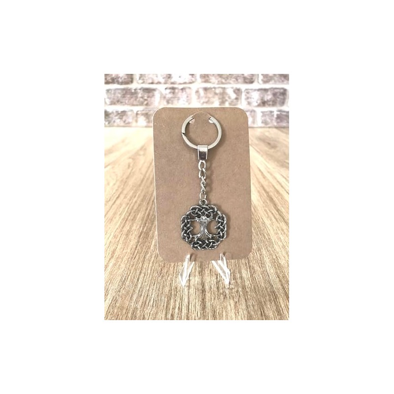 LARGE KEYRING - Viking Tree - Silver Plated. Split Ring.