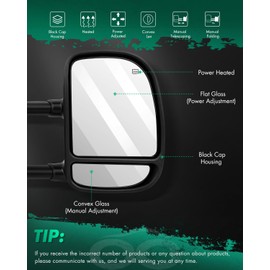 For 99-07 Ford F250 F350 Pickup Truck Power Heated Dual Arm Telescopic Black Textured Folding View Mirror Pair Set Left Driver and Right Passenger Side 61095-96F (2000 2001 2002 2003 2004 2005)