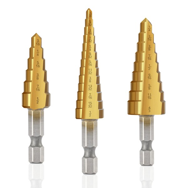 INTHEEND Step Drill Bit Set, 3 Pcs High Speed Steel