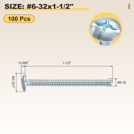 METALLIXITY Machine Screws Phillips Combo Head(#6-32x1-1/2) 100Pcs, Carbon Steel Round Head Cross Drive Furniture Bolts - for Woodworking & Furniture Assembly, Blue White