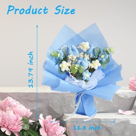 Chordobe Crochet Flower Tulip Bouquet: Handmade Artificial Flower Knitted Sunflower Bouquet for Festival Wedding Graduation Anniversary (Blue)