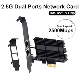 Tarjeta de red de 2,5 GB, adaptador de red Ethernet PCIe de doble puerto a 2,5 Gigabit RJ45 LAN Tarjeta WiFi NIC compatible con Intel I226 de 2500 Mbps para Windows/Linux/Mac OS para estación de