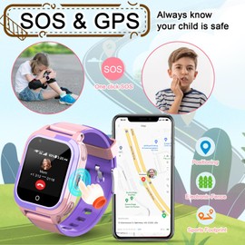 wonlex Kids Smart Watch with SIM Card, 4G Kids GPS Tracker Support Whatsapp Line Real-time Calling Voice Message SOS Camera, Birthday Gifts for Girls Boys Aged 4-16(Pink)