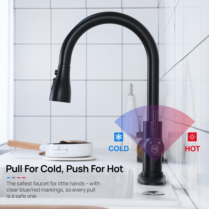 GAGALIFE Matte Black Kitchen Faucets with Pull Down Sprayer -