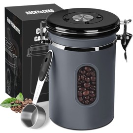 ROCKY&CHAO Airtight Coffee Canister Stainless Steel 1.8 L Coffee Beans Container Storage Container for Tea Nuts Cocoa Longer and Stay Fresh