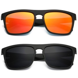 DUBERY Classic Polarized Sunglasses for Men Women Retro 100% UV Protection Driving Sun Glasses D731,2 Pack (Black/Red+Black/Black)