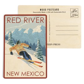 Red River, New Mexico, Downhill Skier (4x6 Birch Wood Postcards, 2-Pack Stationary, Rustic Home Wall Decor)