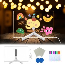 Led Note Acrylic Board with 12 Colors Light Up Drawing Board Luminous Neon LED Writing Message Noteboard with 12 Colours and Eraser for School Home Office (11.81 X 7.87 in)