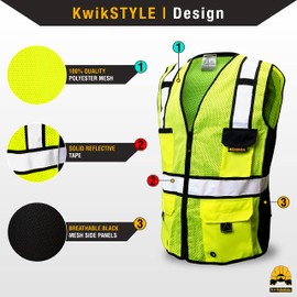 KwikSafety - Charlotte, NC - RoadBOSS Economy Safety Vest [Solid Reflective Tape] Class 2 High Visibility ANSI OSHA Heavy Duty Surveyor Construction Mesh HiVis Men Work Gear/Yellow 2XL
